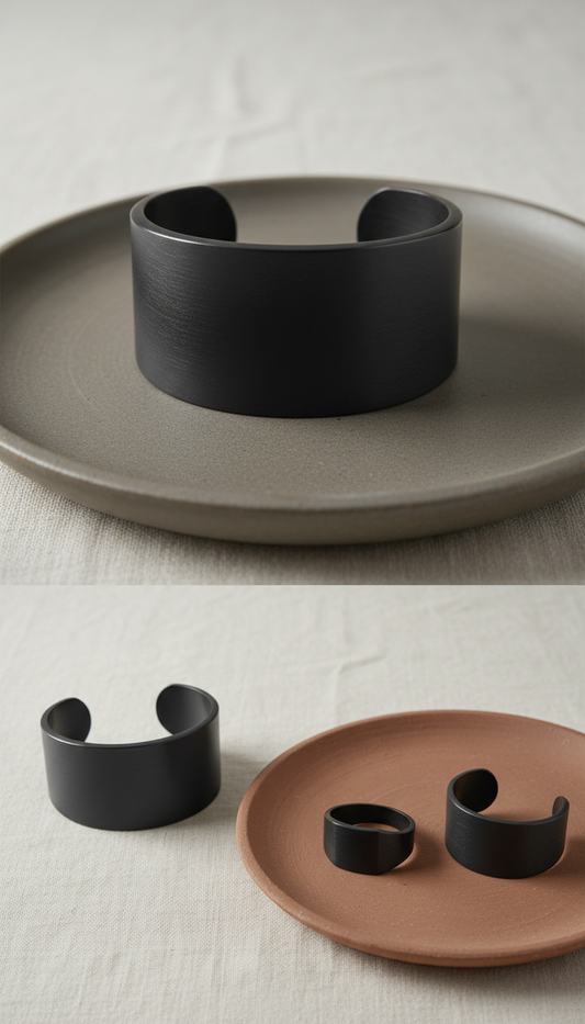 Matte Black Architectural Cuff Bracelet